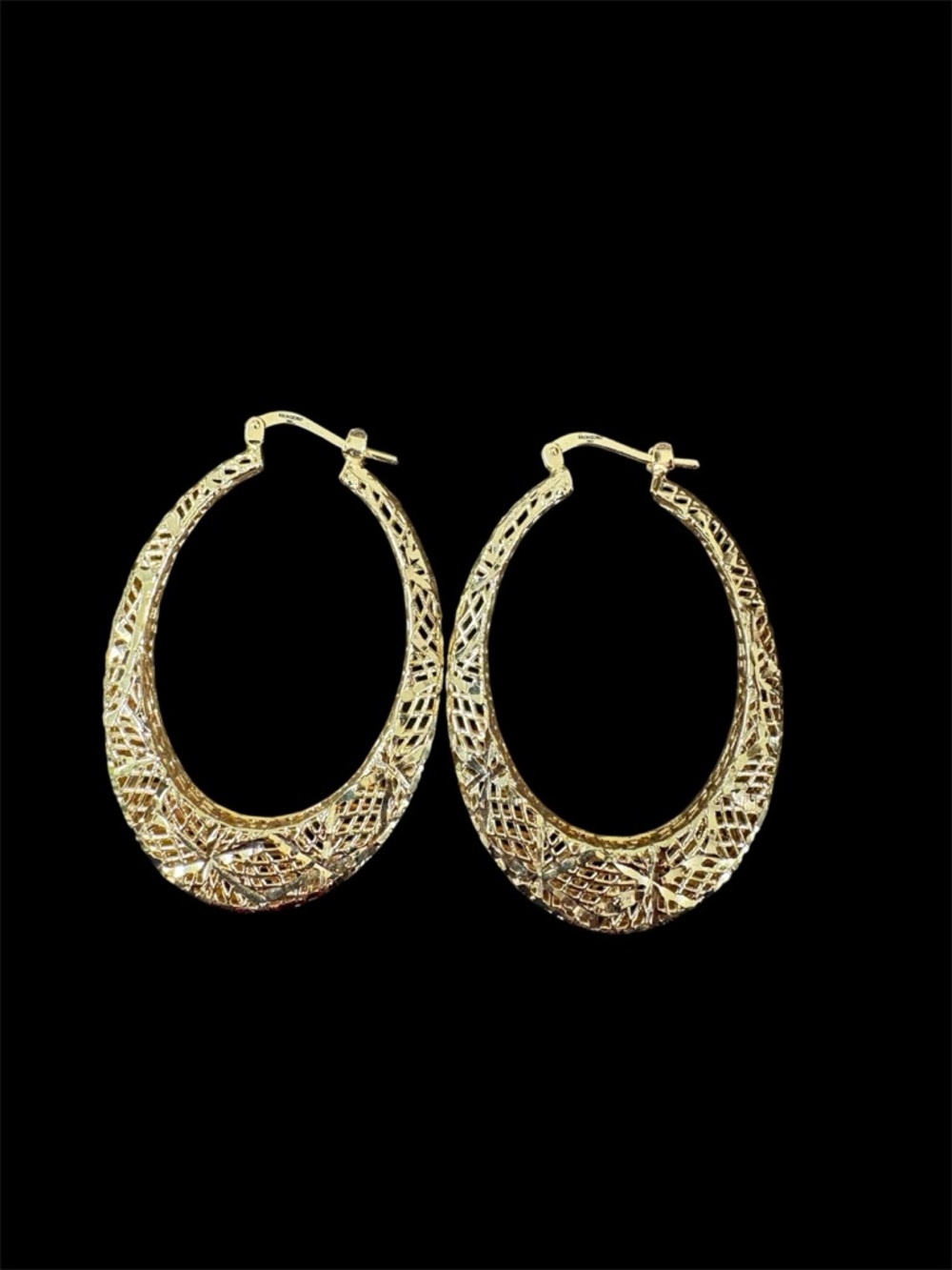 Elegant Gold Plated Filigree Oval Hoop with Euro Lever Back Earrings for Women